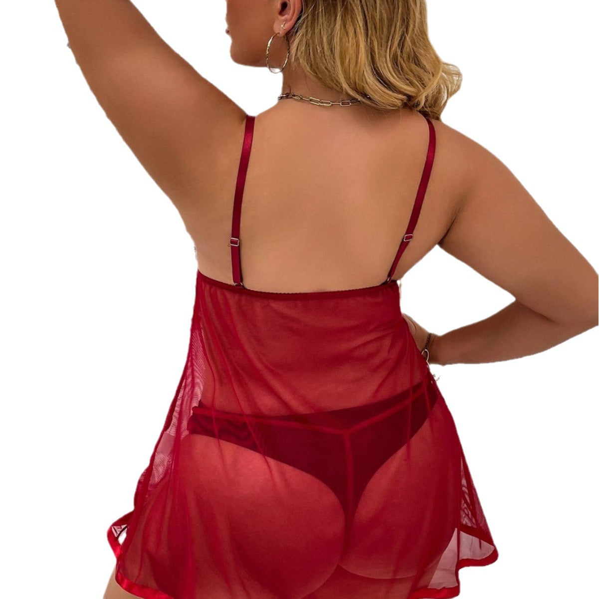 Plus-size women's lace suspender pajamas