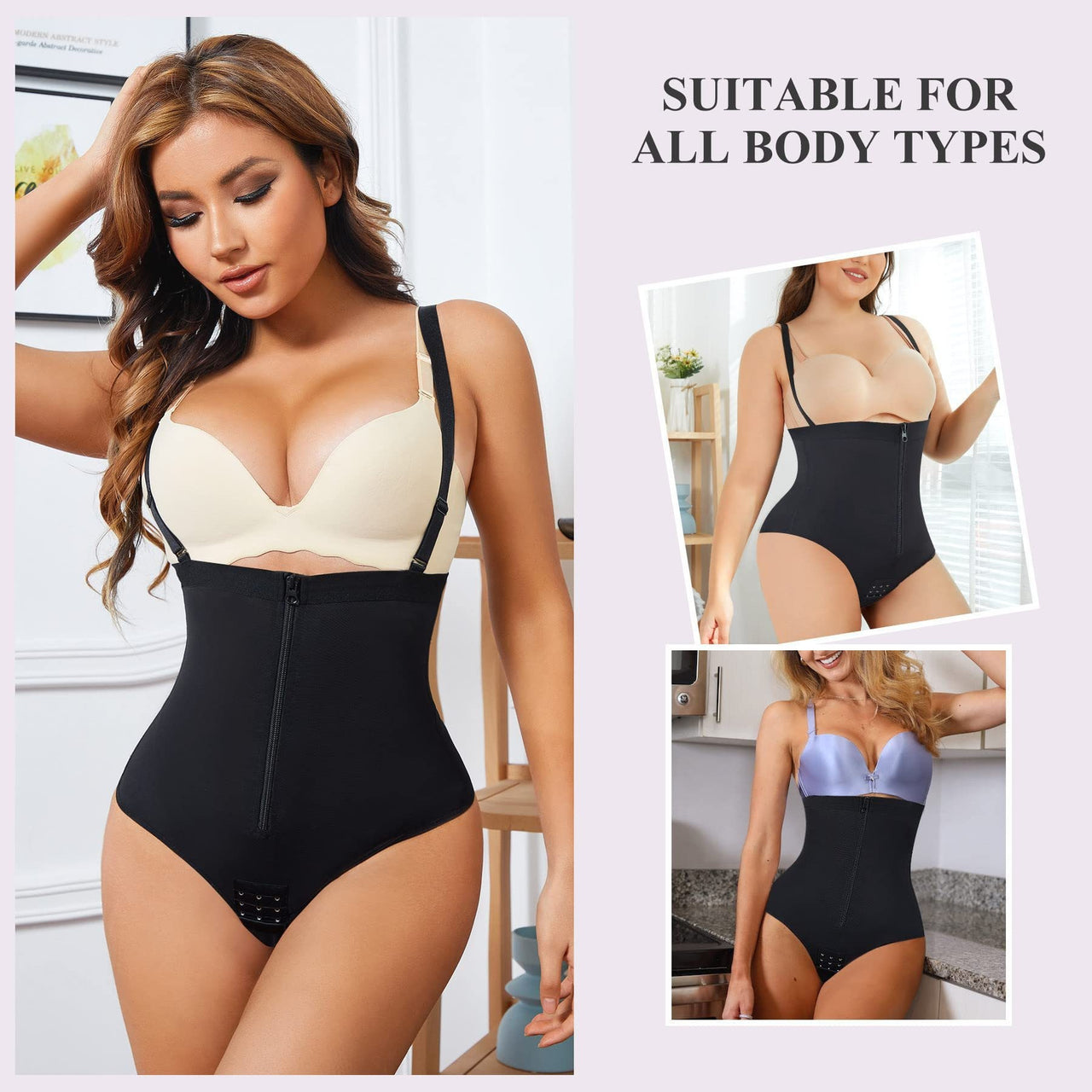 Zippered double tummy-control briefs with hip lift and open crotch