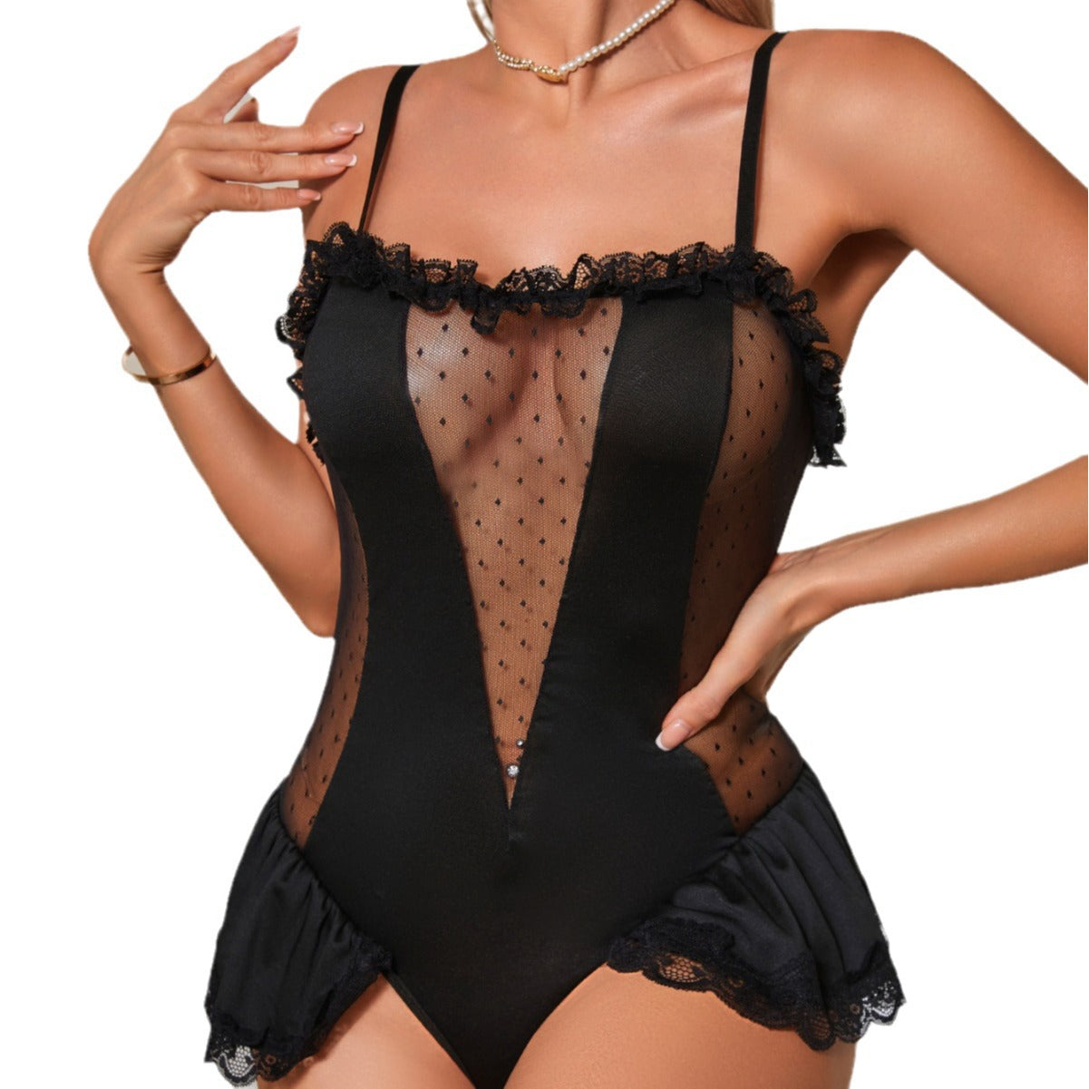 Mesh deep V sexy bodysuit Success