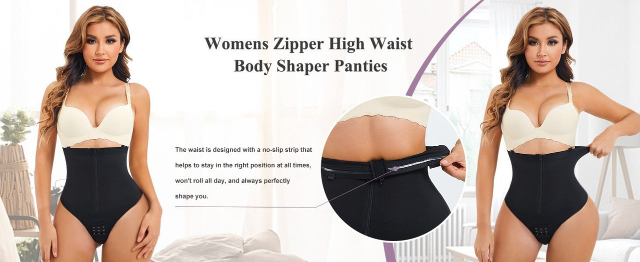 Zippered double tummy-control briefs with hip lift and open crotch