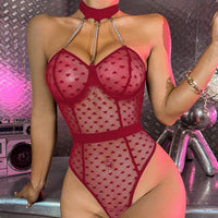Thumbnail for Mesh hollow metal chain patchwork gathered jumpsuit