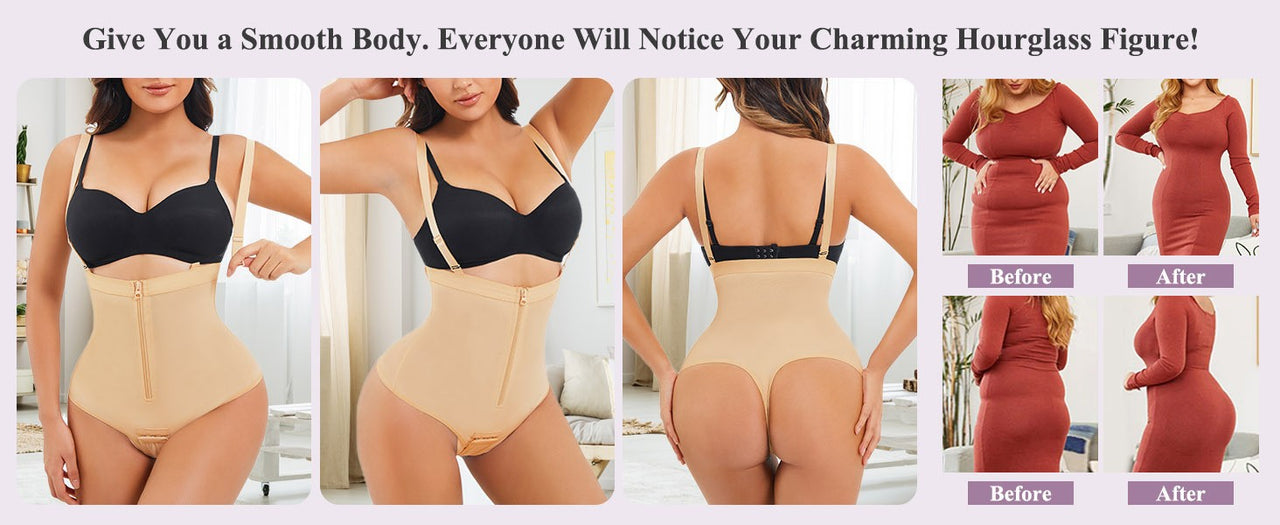 Zippered double tummy-control briefs with hip lift and open crotch