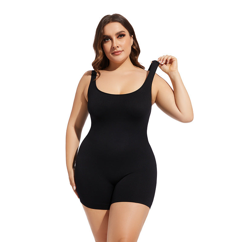 Women's body-shaping seamless ribbed four-corner jumpsuit