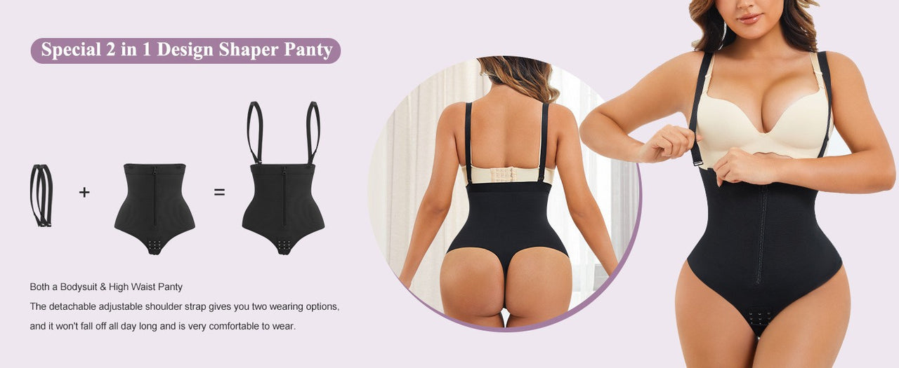 Zippered double tummy-control briefs with hip lift and open crotch