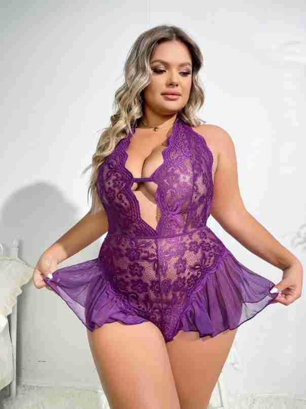 Lace see-through strap sexy bodysuit