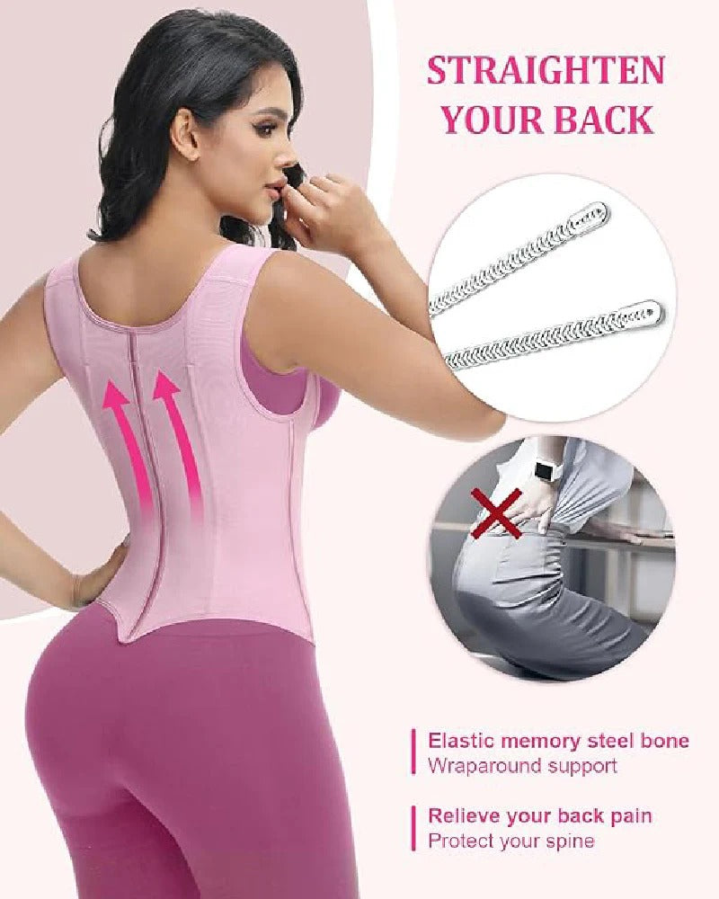 Double-layer steel-boned tight waist shaping top