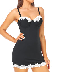 Thumbnail for Women's Lace Trim Slip Underwire Tummy Control Slimming Shapewear Dresses