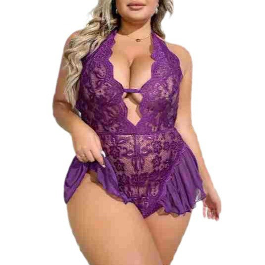 Lace see-through strap sexy bodysuit