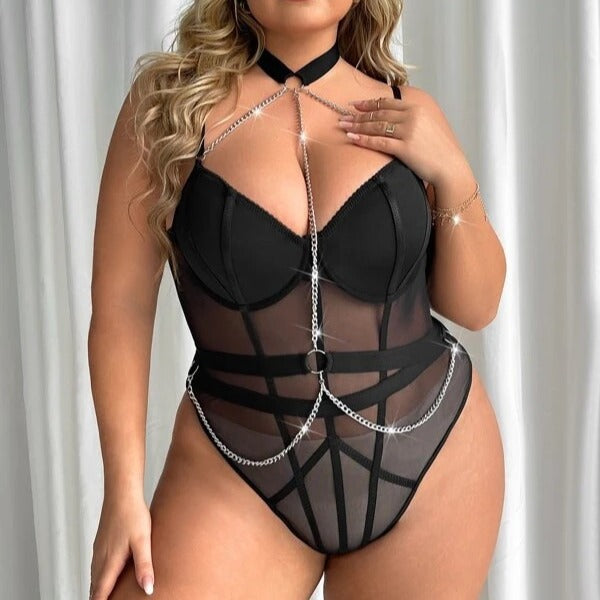 Metal chain sexy bodysuit