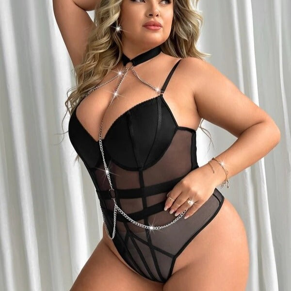 Metal chain sexy bodysuit