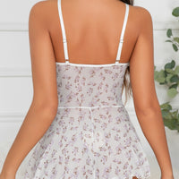 Thumbnail for Pastoral style small floral mesh see-through jumpsuit
