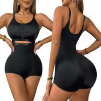 Thumbnail for Tummy-control and hip-lifting side zipper body shaping garment with buttons and a zipper
