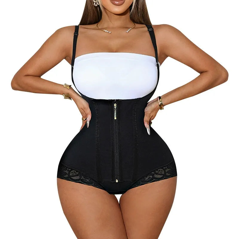 Lace Front Zipper Open Bust Hip Lift Body Shaper