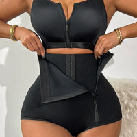 Thumbnail for Tummy-control and hip-lifting side zipper body shaping garment with buttons and a zipper