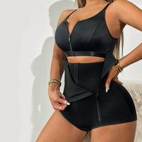Thumbnail for Tummy-control and hip-lifting side zipper body shaping garment with buttons and a zipper