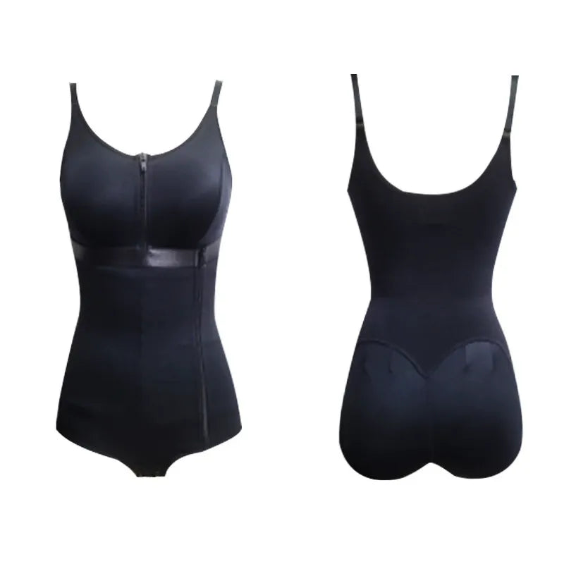 Tummy-control and hip-lifting side zipper body shaping garment with buttons and a zipper