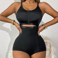 Thumbnail for Tummy-control and hip-lifting side zipper body shaping garment with buttons and a zipper
