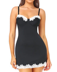 Thumbnail for Women's Lace Trim Slip Underwire Tummy Control Slimming Shapewear Dresses